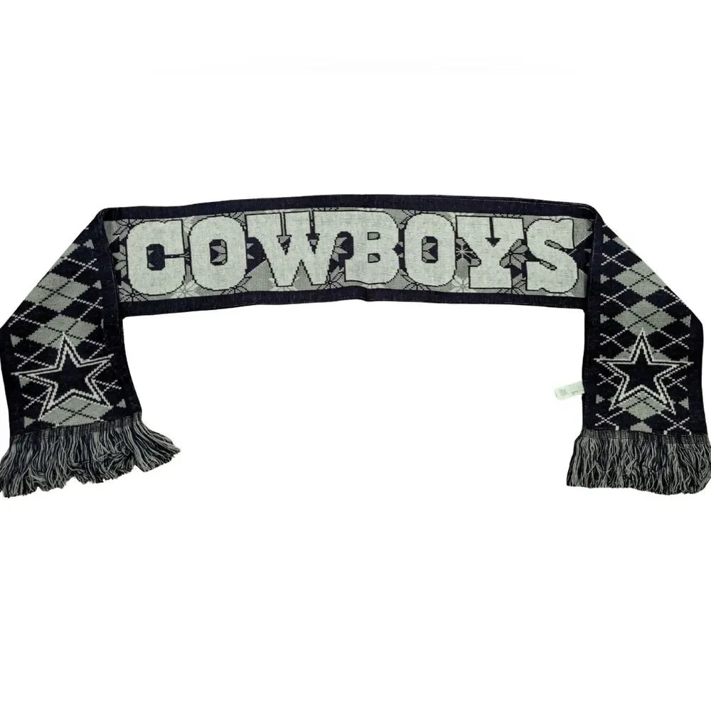 Dallas Cowboys Gray Blue Scarf Knit Winter Neck Double Sided Big Team Logo